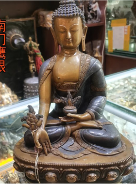 1尺纯铜佛像 药师佛 尼泊尔进口手工佛像 药师琉璃光佛 高约32cm