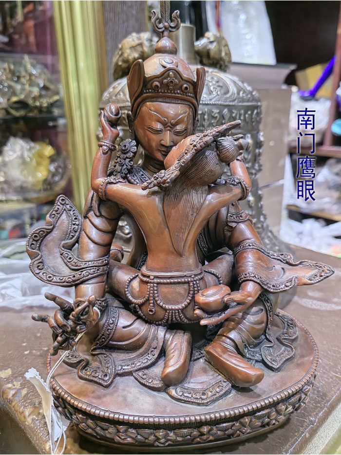 7寸莲华圣大士 尼泊尔纯铜古色佛像 莲花生大师像 莲师双身