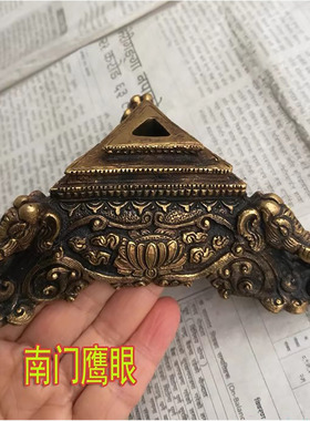 尼泊尔纯铜金刚橛三角座 普巴橛底座 金刚杵象头莲花座 法器座