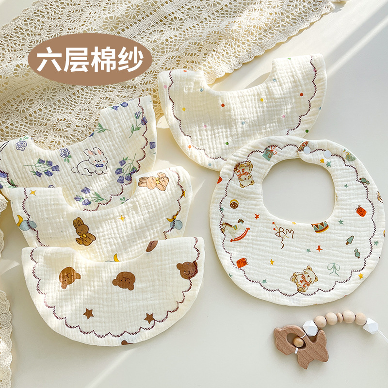 卡通纱布棉棉防水宝宝围兜