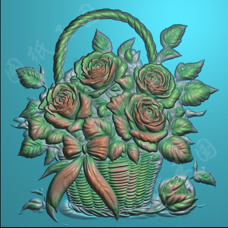 J0073玫瑰花篮jdp精雕图玉雕玉雕浮雕图bmp灰度图机雕图纸源文件