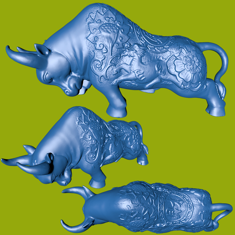 stl圆雕图招财牛3d立体打印麒麟荷花花边生肖牛三维精雕图L0032