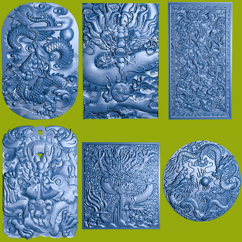 stl生肖龙无事牌精雕图戏珠神龙圆雕图3d立体打印平雕浮雕l0167