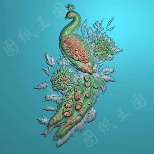 J0033孔雀jdp精雕图bmp灰度图花卉纹饰浮雕图纸木雕玉雕机雕文件