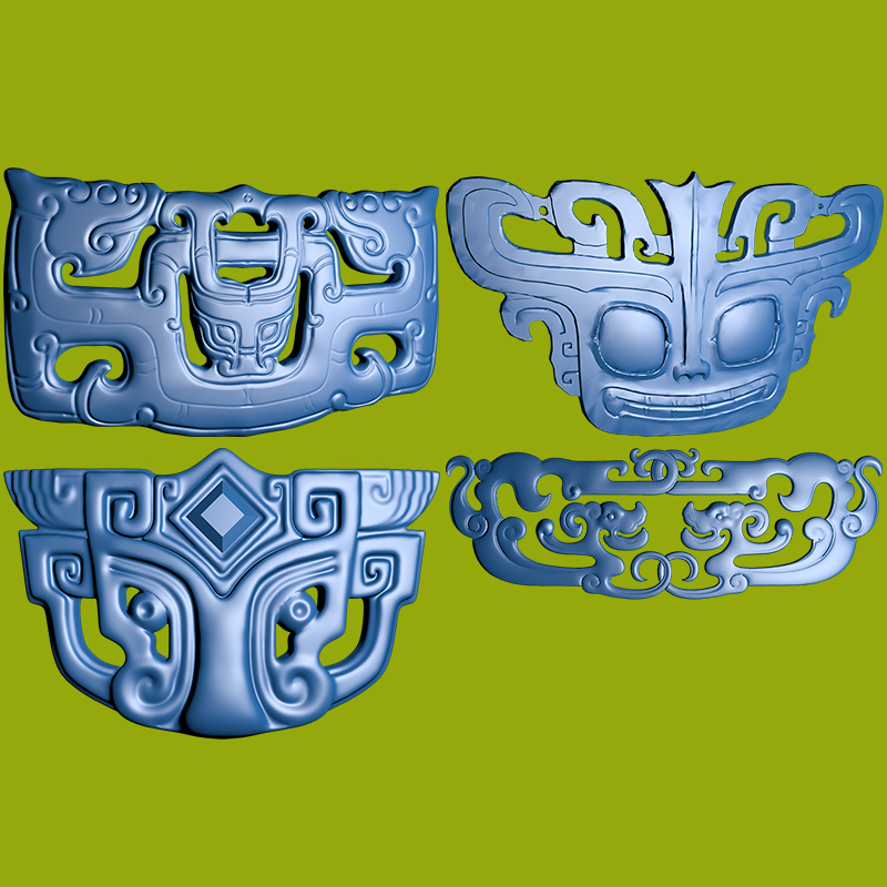 stl古典纹理传统兽纹精雕图饕餮龙玦玉佩圆雕图浮雕平面雕l0179