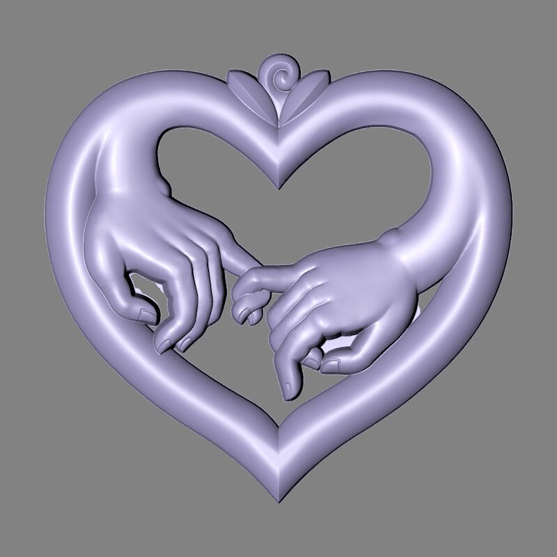 stl爱心手牵手圆雕图精修雕刻机情侣吊坠平安扣3d立体打印l0401