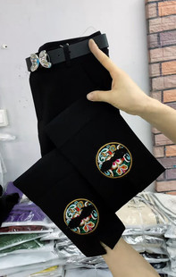 2025年春秋新款民族风盘口时尚气质烟管裤高腰弹力显瘦百搭休闲裤