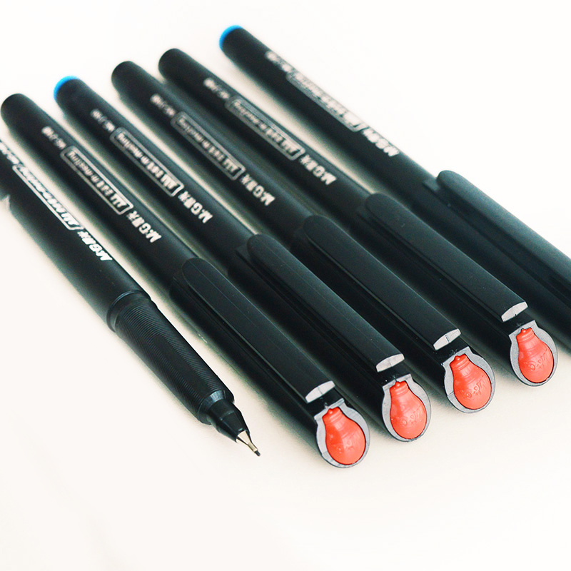 晨光文具2180会议笔小红帽教师红笔纤维签字笔中性笔商务办公记录笔黑色水笔学生用美术勾线笔批发蓝水笔包邮