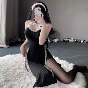 200斤外贸特大码女装速卖通亚马逊欧美风修女开叉性感制服睡衣裙