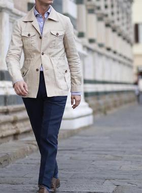 2023欧美男士商务休闲大码夹克英伦复古修身时尚外套潮Men jacket