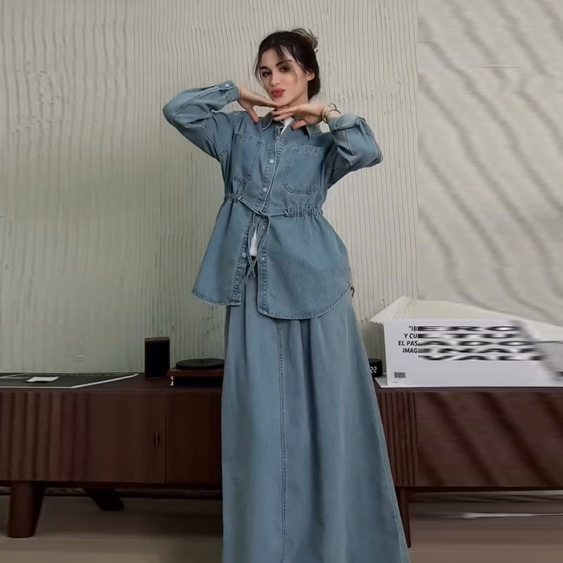women clothes年新款女装欧美跨境外贸单排扣长袖上衣宽松大摆裙