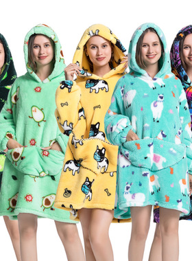 Sherpa Fleece Oversized Wearable Blanket Hoodie Adults Kids