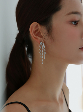 Veils小众设计感烟花流苏水钻耳钉s925银针法式气质品质锆石耳饰