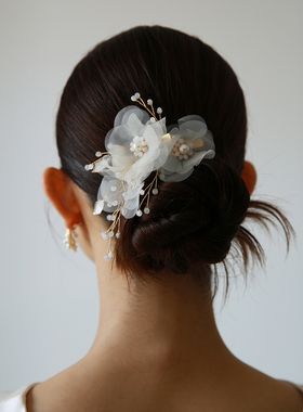 Veils森系唯美气质手工绢花发饰新娘头纱发夹汉服花朵配饰