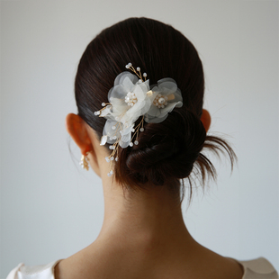 Veils森系唯美气质手工绢花发饰新娘头纱发夹汉服花朵配饰
