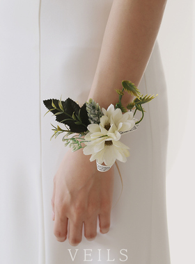 Veils原创韩式森系清新白色新娘结婚手腕花伴娘姐妹手花新郎胸花