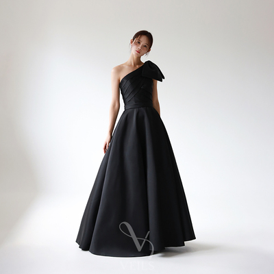 Veils黑色斜肩蝴蝶结礼服
