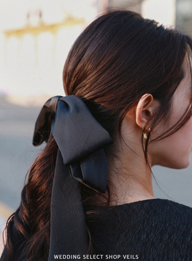 Veils黑色复古大号缎面蝴蝶结发饰日常百搭森系气质弹簧夹发饰