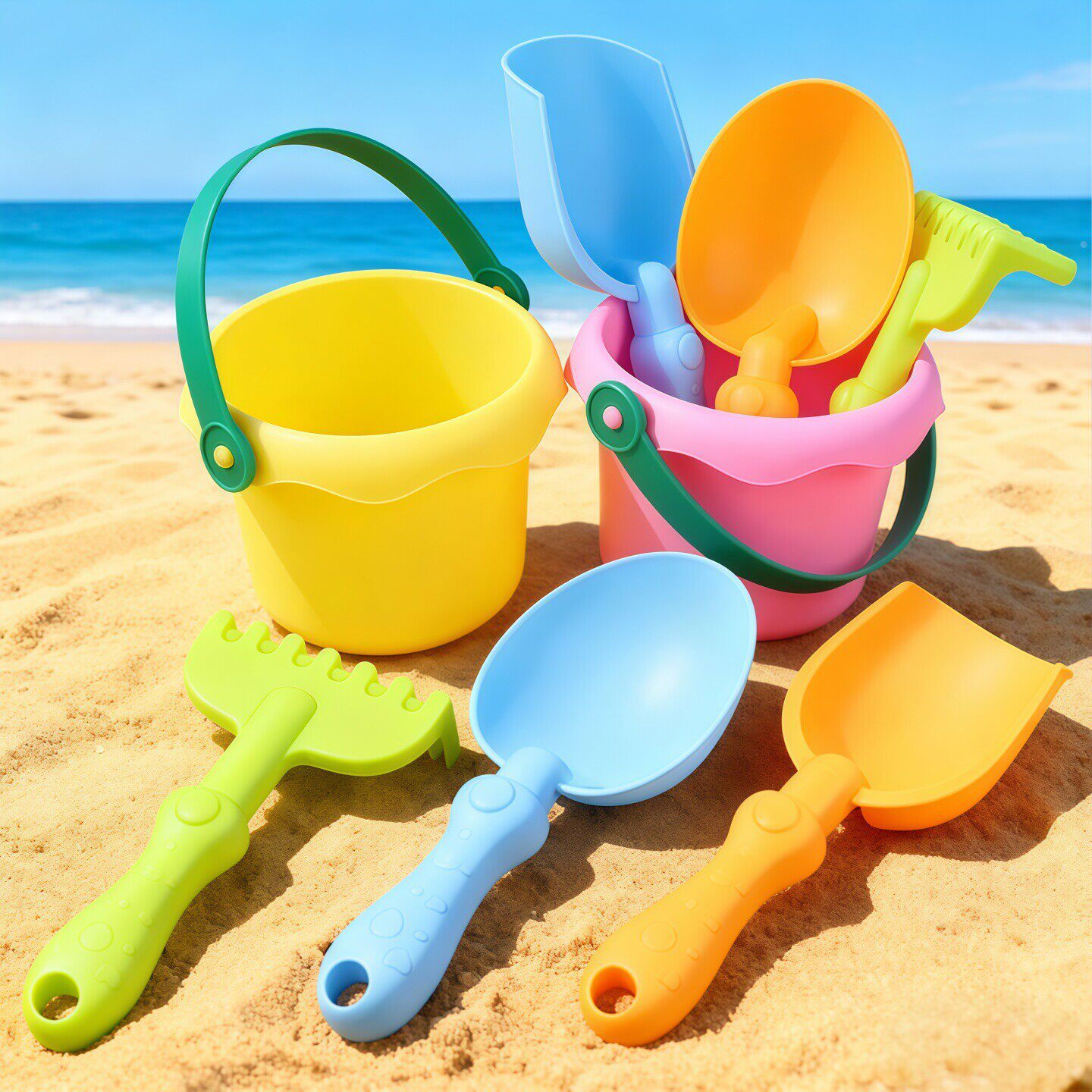 儿童软胶沙滩玩具宝宝挖沙挖土工具套装铲子海边户外水桶玩沙铲子