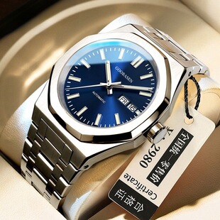 潮流商务百搭个性男士腕表全自动石英表时尚防水夜光双日历精品表