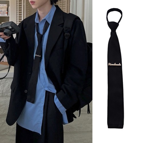 新款针织领带百搭休闲领带男女学院风领带拉链可调节免打结