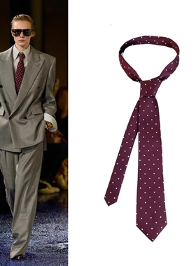 围觅复古波点领带手打红色蓝色高级感圆点领带时髦老钱风