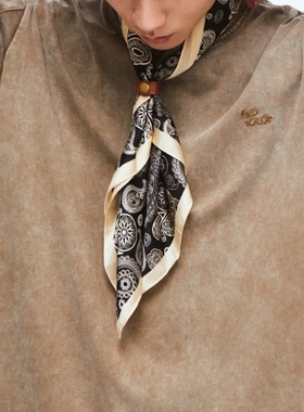 送皮扣！复古图腾男士领巾衬衫丝巾男脖子装饰方巾围巾休闲70cm潮
