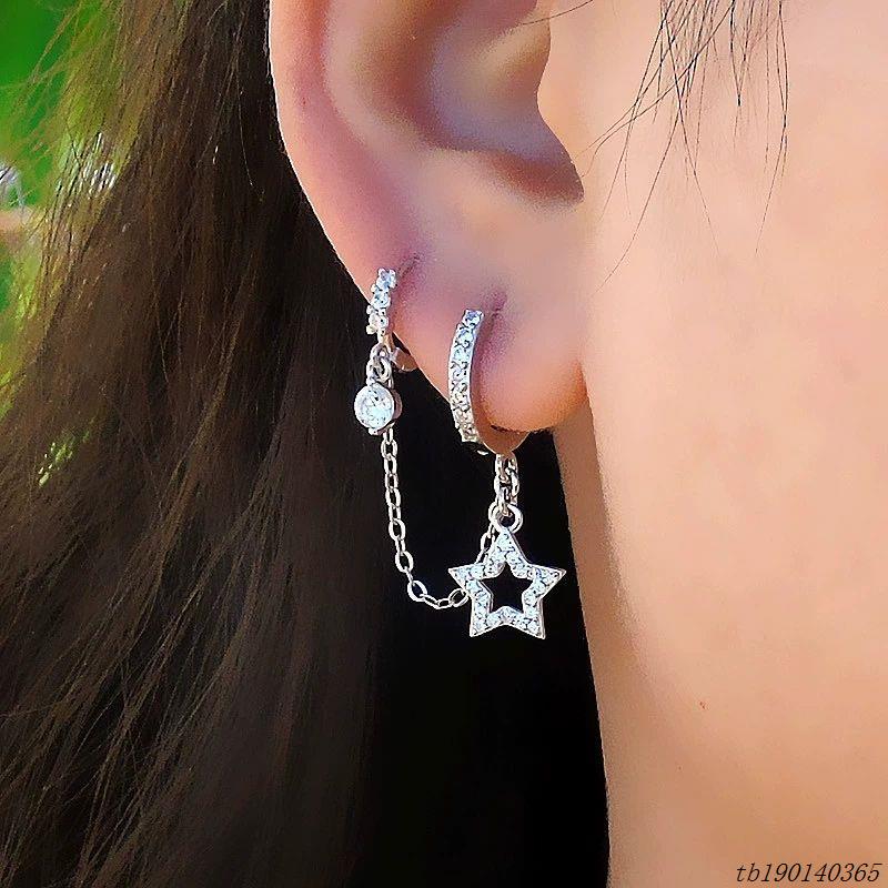 双耳洞连体环扣女简约时尚