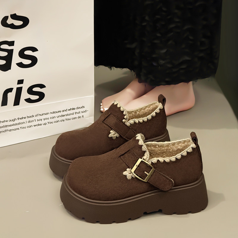 厚底勃肯鞋女冬季2025新款增高毛毛小皮鞋加绒一脚蹬保暖雪地棉鞋,女鞋,浅口单鞋,淘宝优惠券,粉丝福利购,淘宝优惠卷