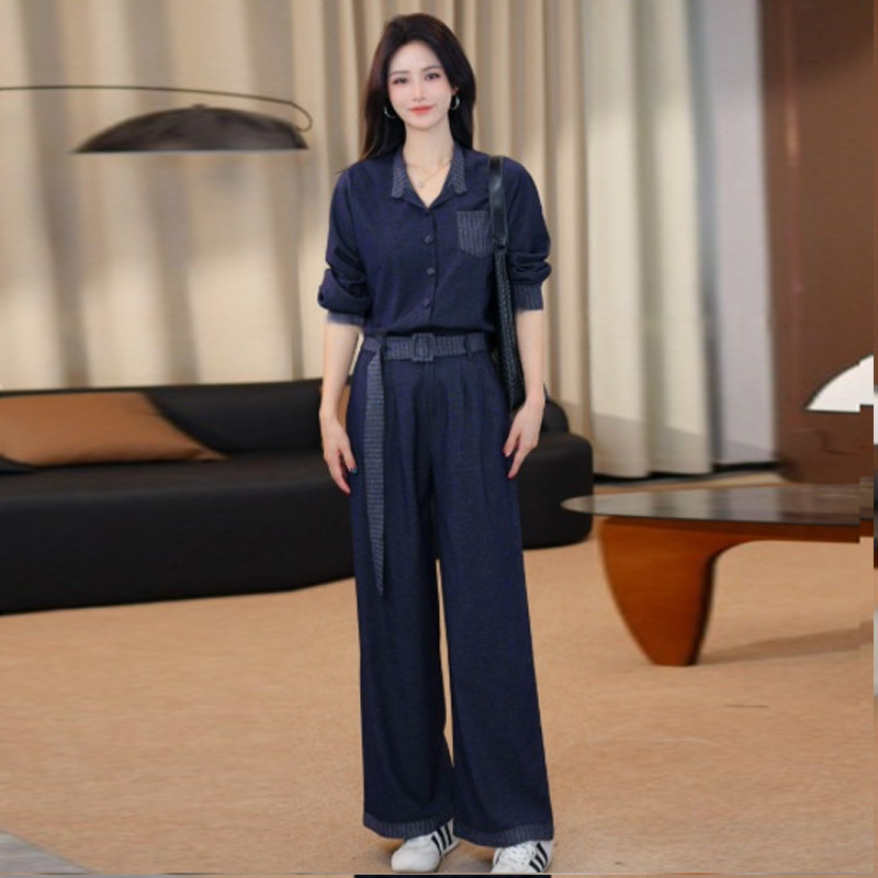 2026秋新款女显瘦衬衫阔腿套装