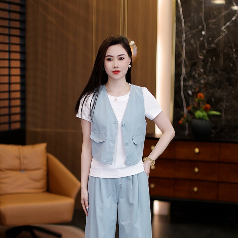 2026夏季新款时尚套装女短袖马甲三件套高级感阔腿裤宽松显瘦女装