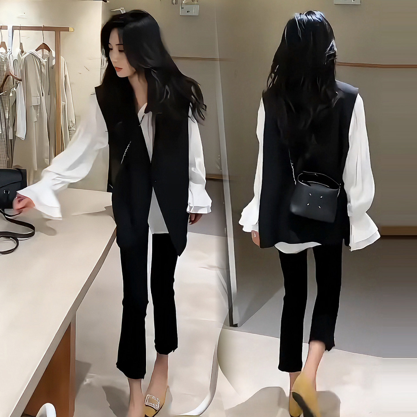 2026秋新款显瘦喇叭袖三件套女