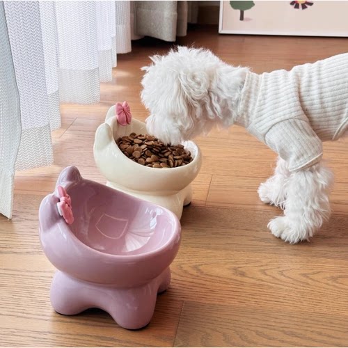 宠物碗高脚狗盆狗碗猫碗猫食盆陶瓷防打翻慢食碗护颈猫碗增高架