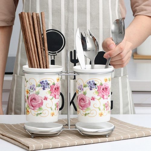 创意防霉多孔沥水筷子盒韩式陶瓷