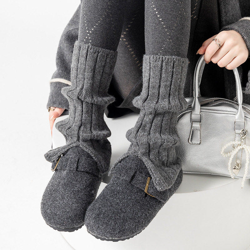 灰色袜套女款秋冬季喇叭开叉堆堆袜针织袜子搭配打底裤保暖小腿套