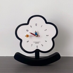 创意不倒翁花朵时钟家用台式摇摆静音钟表高级感家居装饰摆台