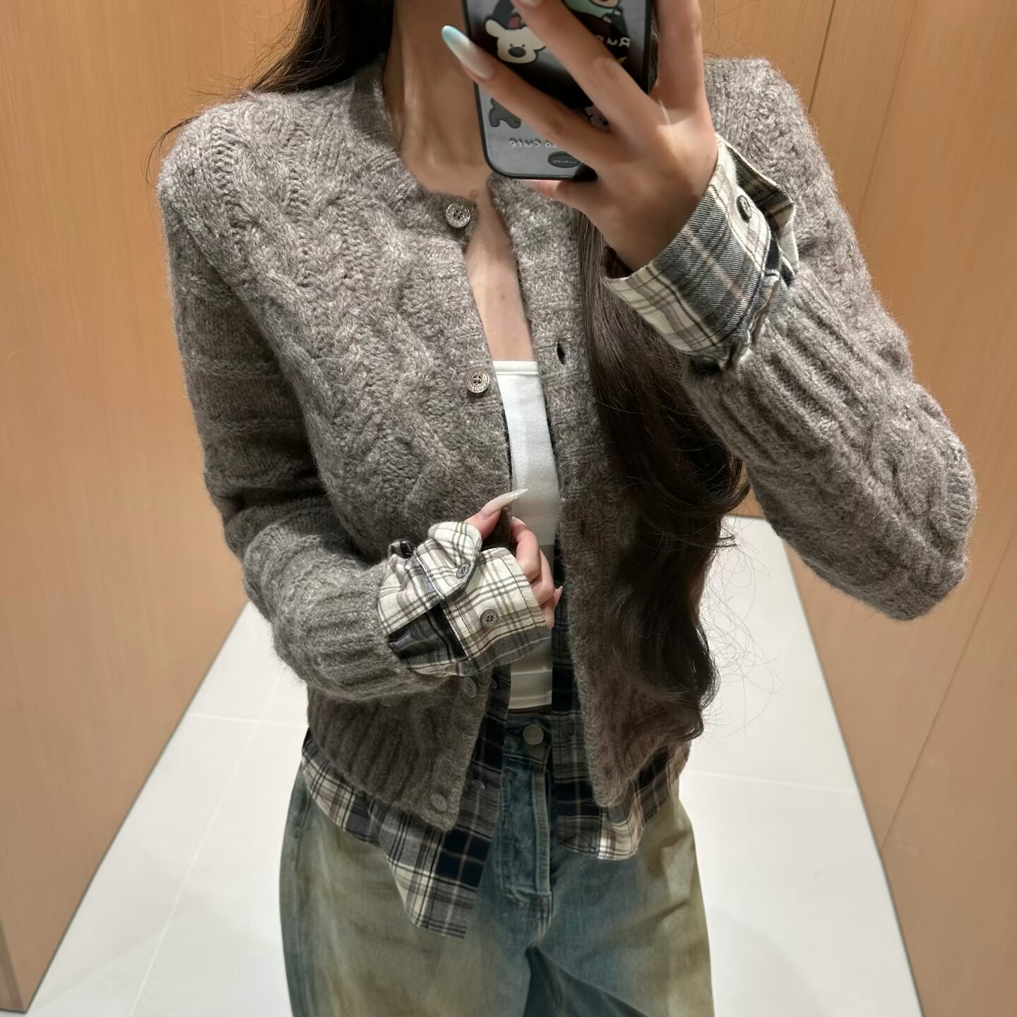 现货ance拼接格子假两件针织衫