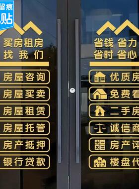 房产中介玻璃门贴纸买房租房售楼公司店铺橱窗布置装饰专案静电贴