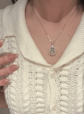 葫芦925纯银白玉髓锁骨链