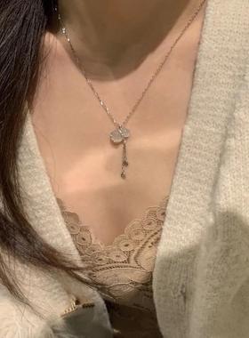 纯银白玉髓葫芦项链古风锁骨链