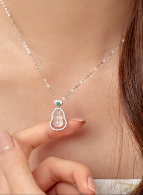 小葫芦项链女天然白玉髓925银轻奢小众国风新中式锁骨链生日礼物
