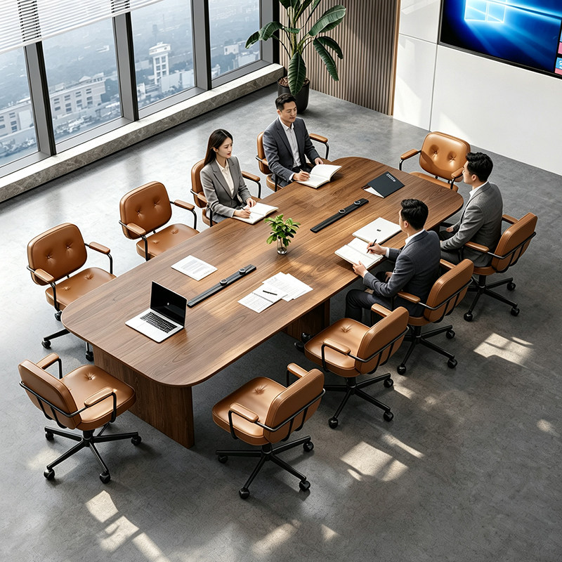 实木会议桌简约大型会议长条桌商务培训洽谈桌2026新款高端办公桌图片