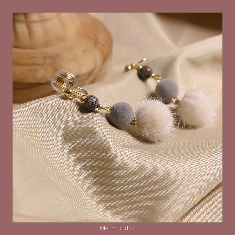 复古毛球耳环国风天然石国潮古风耳坠新中式耳饰蚊香盘耳夹秋冬,饰品/流行首饰/时尚饰品新,耳夹,淘宝优惠券,粉丝福利购,淘宝优惠卷