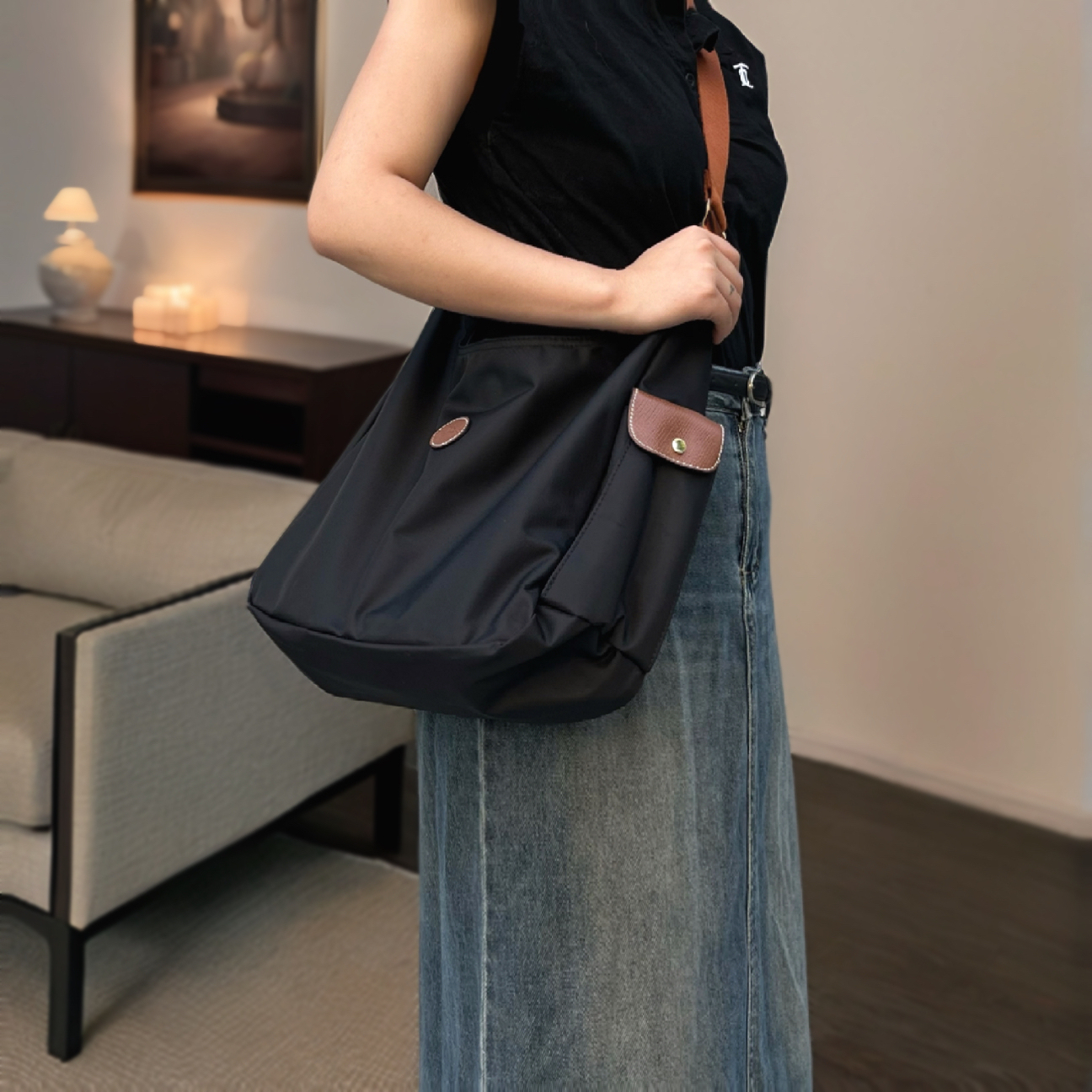 冽凇牛津布托特包包女2025新款休闲大容量通勤包高级感单肩斜挎包