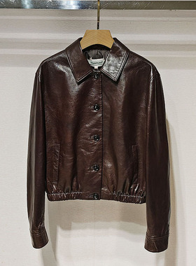 现货深圳南油2026春女装XSJ1V02C酷辣风翻领单排扣长袖皮衣外套