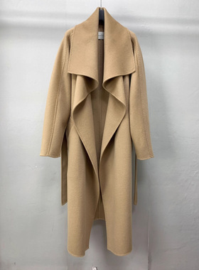 现货高品质M家Rienza大翻领系带秋冬长款气质女款双面羊毛呢大衣
