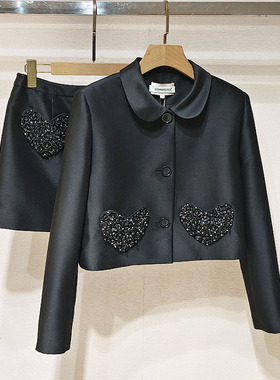 现货深圳南油25冬女装XRJ6W04D爱心钉珠外套+XRJ6Q03D半身裙套装