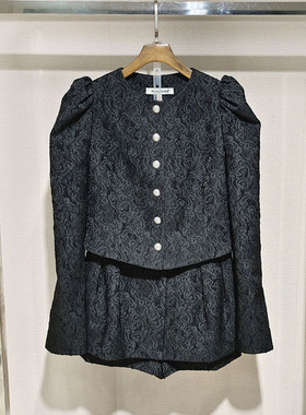 现货深圳南油春秋P104401D泡泡袖长袖外套+P104402D阔腿短裤套装