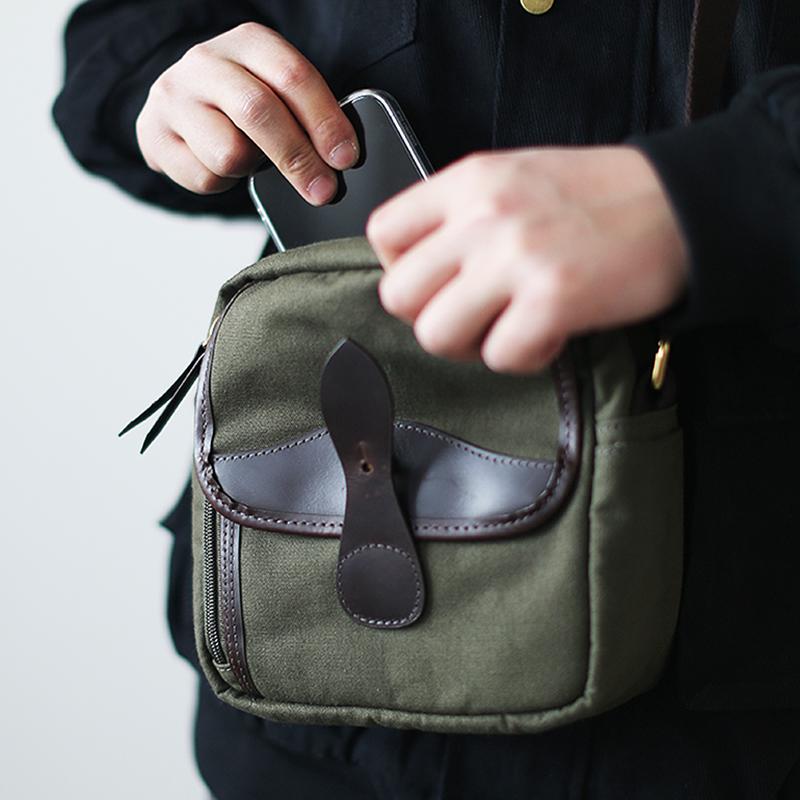 三间蓝蓝皮具帆布单肩包