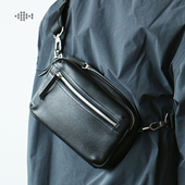 LANSPACE头层牛皮单肩包男式 简洁多隔层斜挎包手机包休闲男包包